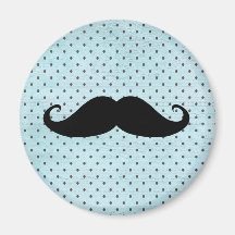 Funny Black Moustache On Teal Blue Polka Dots Magnets