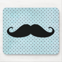 Funny Black Moustache On Teal Blue Polka Dots Mouse Pads