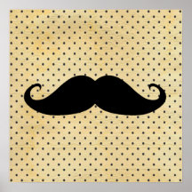 Funny Black Moustache On Vintage Yellow Polka Dots Posters