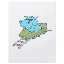 funny blue hippo riding a roller coaster flyer