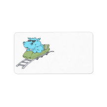 funny blue hippo riding a roller coaster address labels