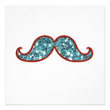 FUNNY BLUE MUSTACHE GLITTER PERSONALIZED INVITATION