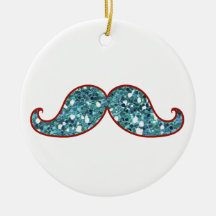 FUNNY BLUE MUSTACHE GLITTER CHRISTMAS TREE ORNAMENT
