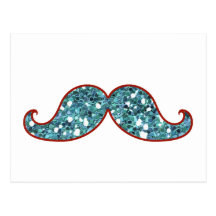 FUNNY BLUE MUSTACHE GLITTER POST CARD