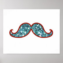 FUNNY BLUE MUSTACHE GLITTER POSTER