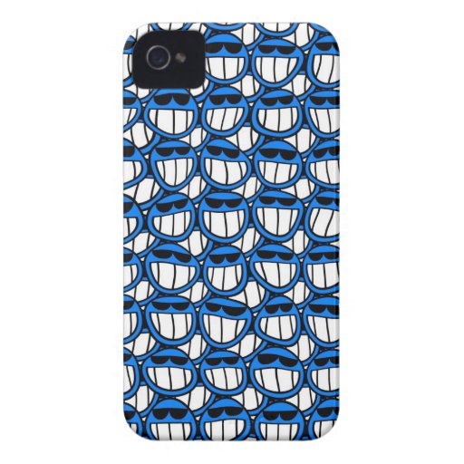 Funny Blue Smiley Faces with Shades iPhone 4 Cases