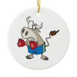 funny boxing fighting bull bullfighter cartoon ornament