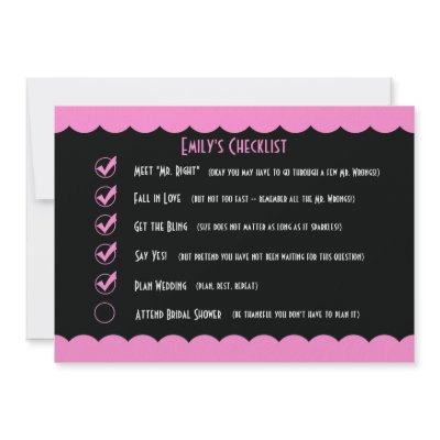 Funny Bridal Shower Invitation -- Funny Checklist by henishouseofpaper