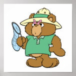 Funny Butterfly Catcher Bear Poster