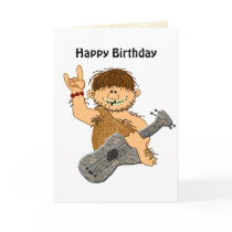Funny Cartoon Caveman with Guitar Card Template