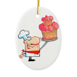funny cartoon chef holding cake ornament