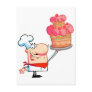 funny cartoon chef holding cake postcards