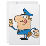 funny cartoon cop eating donuts custom invites