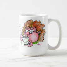 Funny Cartoon drawing of lady drinking coffee Coffee Mug
