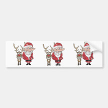 Funny Cartoon Santa and Rudolph Bumper Sticker