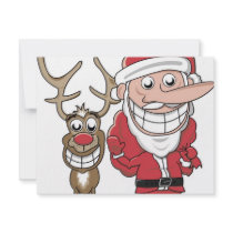 Funny Cartoon Santa and Rudolph Custom Invites