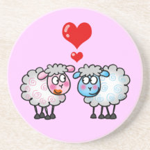 Funny cartoon sheeps, Wedding couple Drink Coasters