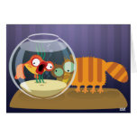 Funny Cat and Fish Greeting Card