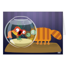 Funny Cat and Fish Greeting Card
