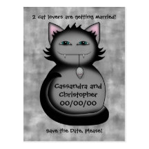 Funny cat lovers save the date wedding postcard