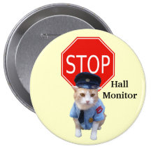 Funny Cat Officer/Hall Monitor Pinback Buttons