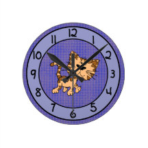 Funny Cat on Purple Wall Clock