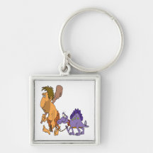 funny caveman and pet dinosaur keychains