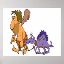 funny caveman and pet dinosaur posters