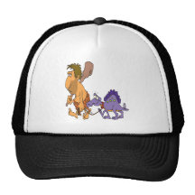 funny caveman and pet dinosaur trucker hat