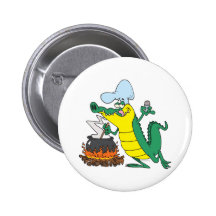 funny chef cooking gator alligator cartoon buttons