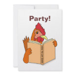 Funny Chicken Reading Book Cartoon Hen Invites