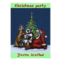 Funny Christmas party cartoon art invitation card