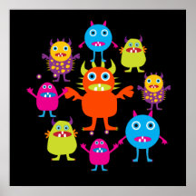 Funny Colourful Monsters Creatures Kids Poster