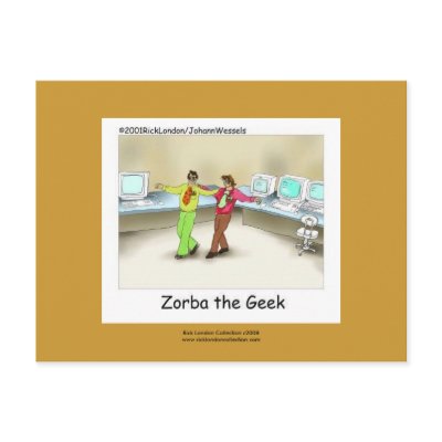 Funny Computer Geek Cartoon Hand-Designed Apron Postcards by beardiethor123