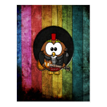 Funny cool rock&roll owl with piercings playing post card