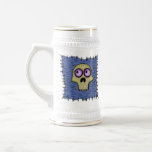 Funny cool skull on patch cartoon art beer mug