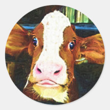 Funny Cow Face Round Sticker