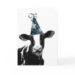 Funny Cow in Party Hat wants to Celebrate Card