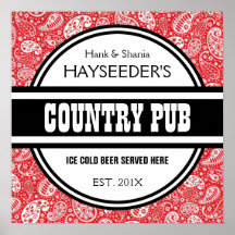 Funny Custom Bar Sign Poster - Country Pub Paisley