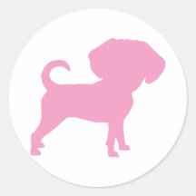 Funny Cute Big Head Puggle Dog (pink) Round Sticker