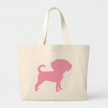 Funny Cute Big Head Puggle Dog (pink) Tote Bags