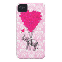Funny cute elephant & pink damask iPhone 4 case