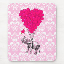 Funny cute elephant & pink damask mousepad