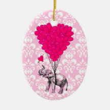 Funny cute elephant & pink damask christmas ornament