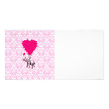 Funny cute elephant & pink damask photo card