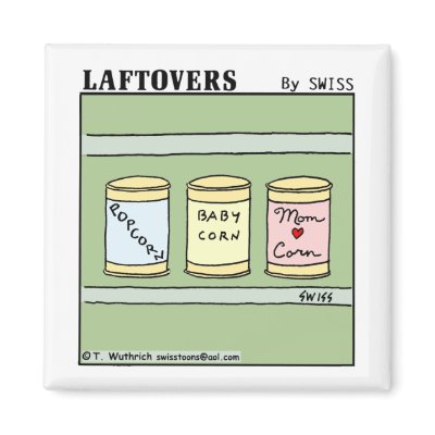 Funny Cute Mom and Baby Corn Cartoon Fridge Magnet by Swisstoons