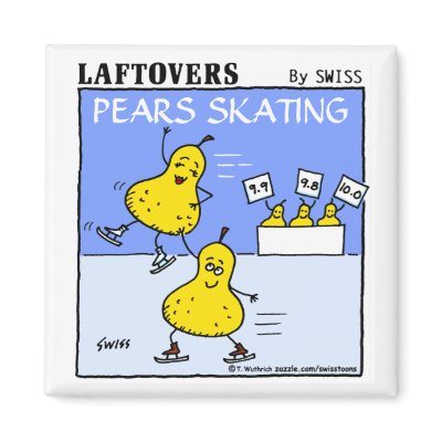 Funny Cute  Pears Skating Cartoon Kitchen Magnets by Swisstoons