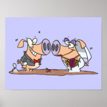 funny cute silly wedding pigs bride groom posters