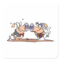 funny cute silly wedding pigs bride groom sticker