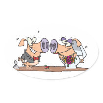 funny cute silly wedding pigs bride groom oval sticker